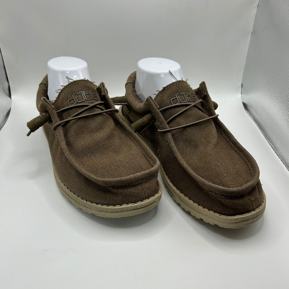 Hey Dude Wally L Chocolate Brown Canvas Slip On Loafers Mens Size 8 111091005
